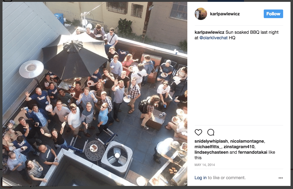 This is an image from an Olark customer BBQ. Talking to customers doesn&rsquo;t only have to be online. Invite them out for a fun event, like a cookout, and talk to them in person. Make your business human!