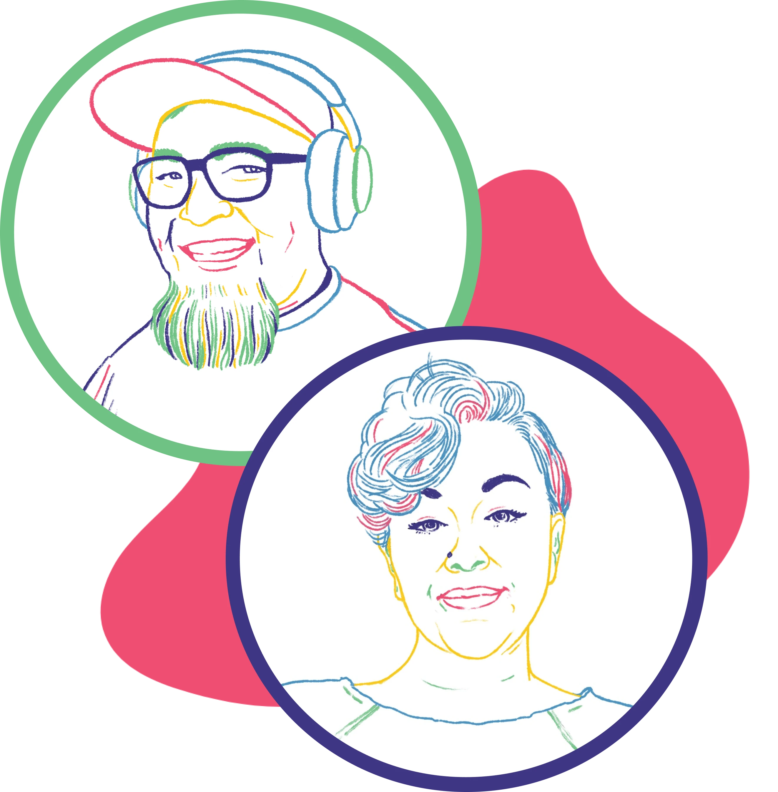 Neon illustrations of Olark team members
