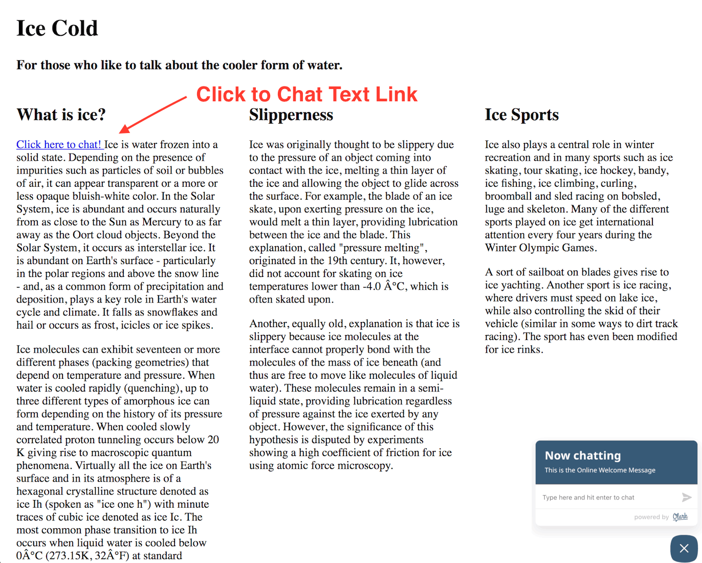 Image of a webpage with an embedded &ldquo;click here to chat&rdquo; link