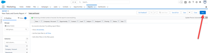 Salesforce &ndash; Run Report Screenshot