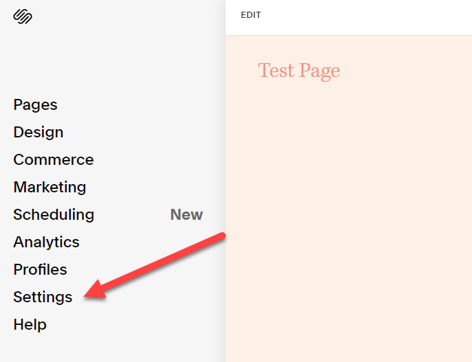 Squarespace Screenshot &ndash; Settings Option