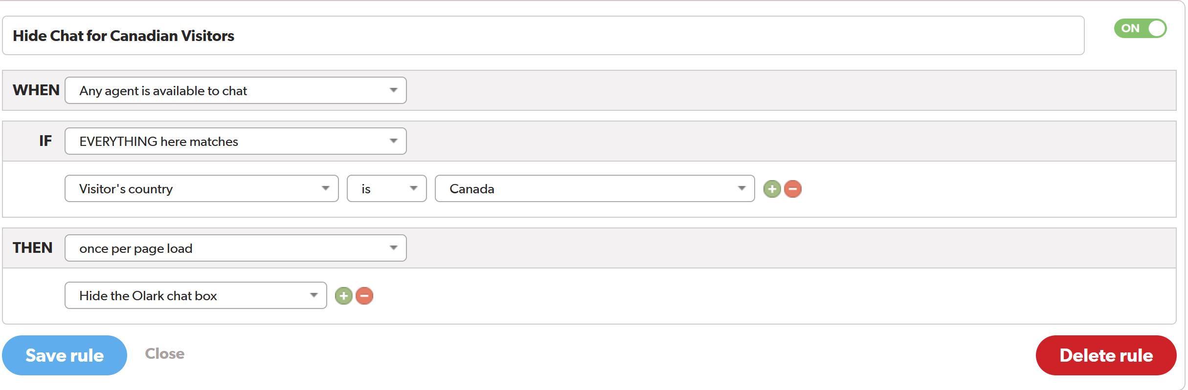 Automation Rule - Hide Chat from Canadian Visitors